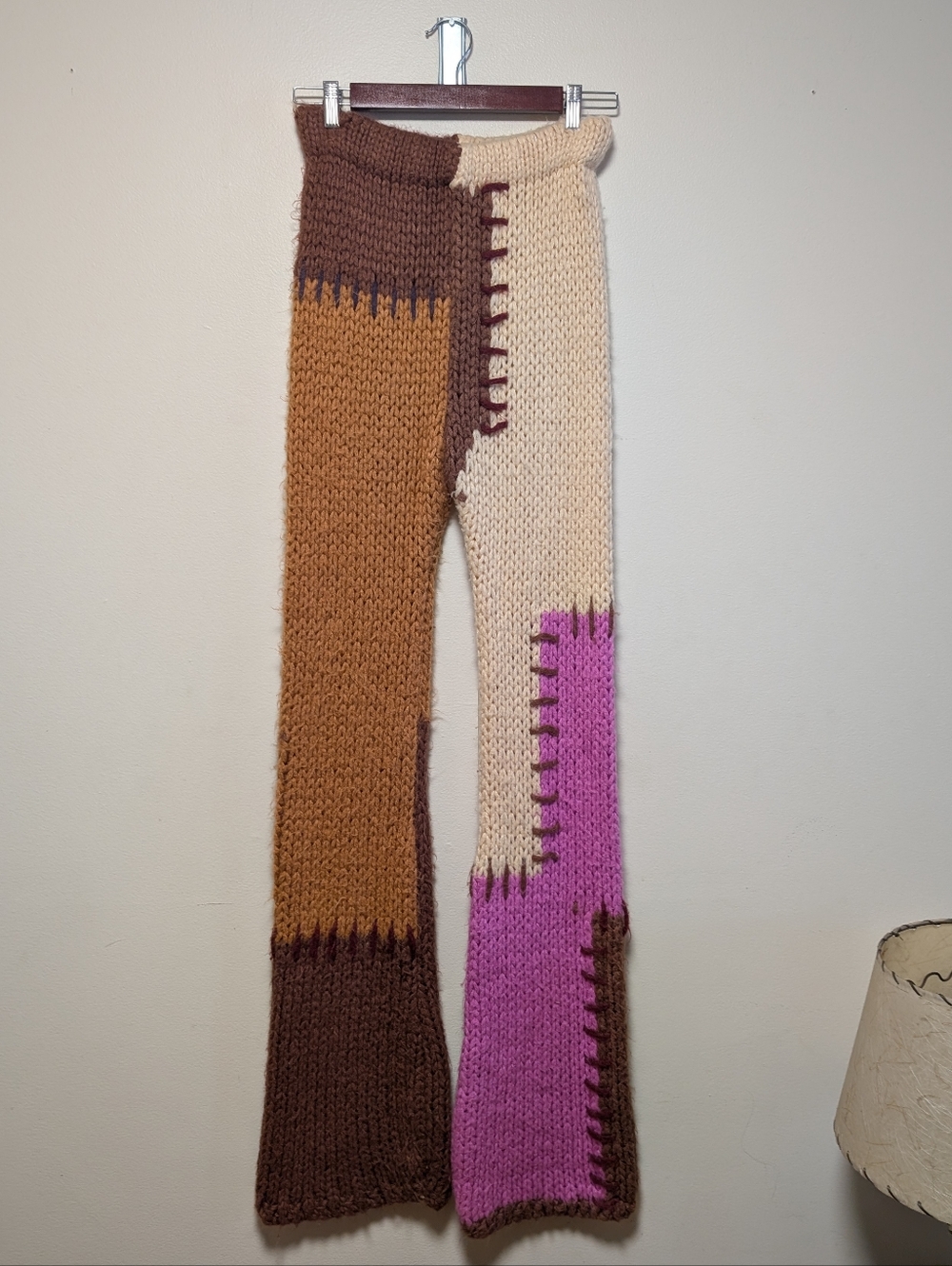 Saachi Colorblock Patchwork Knit Pants XS Boho Festival